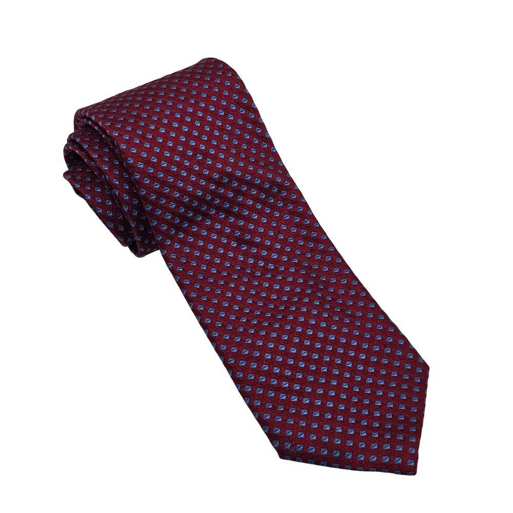 Canali Silk Tie Red Burgundy Blue Geometric Diamond Quiet Luxury Italy Designer